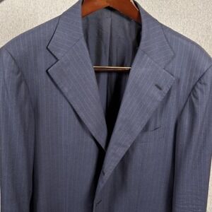 Kiton Napoli Suit 14 Micron Blanc Blu Super 180's Sport Coat Blue Pin Stripe 42R
